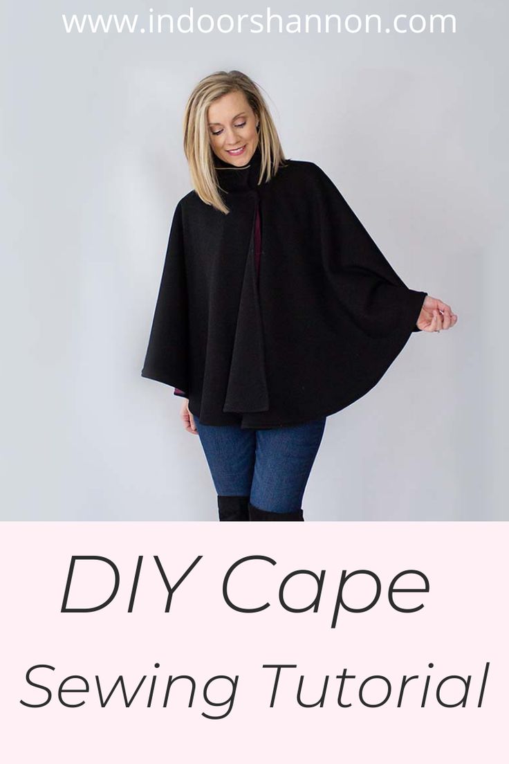 a woman standing in front of a white background with the words diy cape sewing pattern