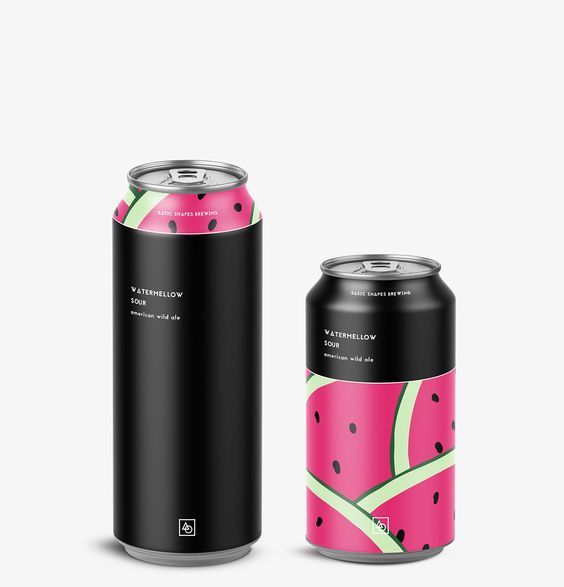 two cans of watermelon soda next to each other on a white background,