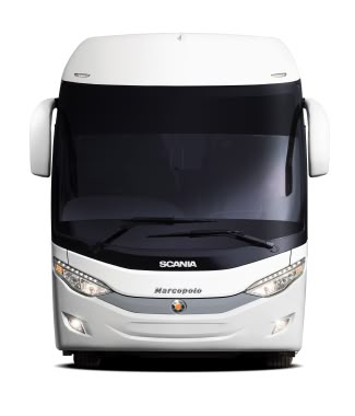 the front view of a white bus on a white background