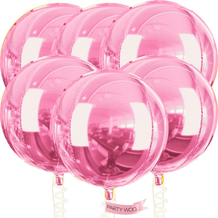 pink balloons are arranged in the shape of an eight - sided ballon with a ribbon around it