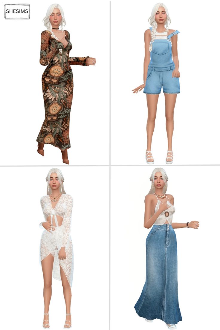 four different poses of women in clothing from the 80s to the present day, all wearing high waisted denim shorts