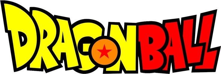 the dragon ball logo is shown in red, yellow and black letters on a white background