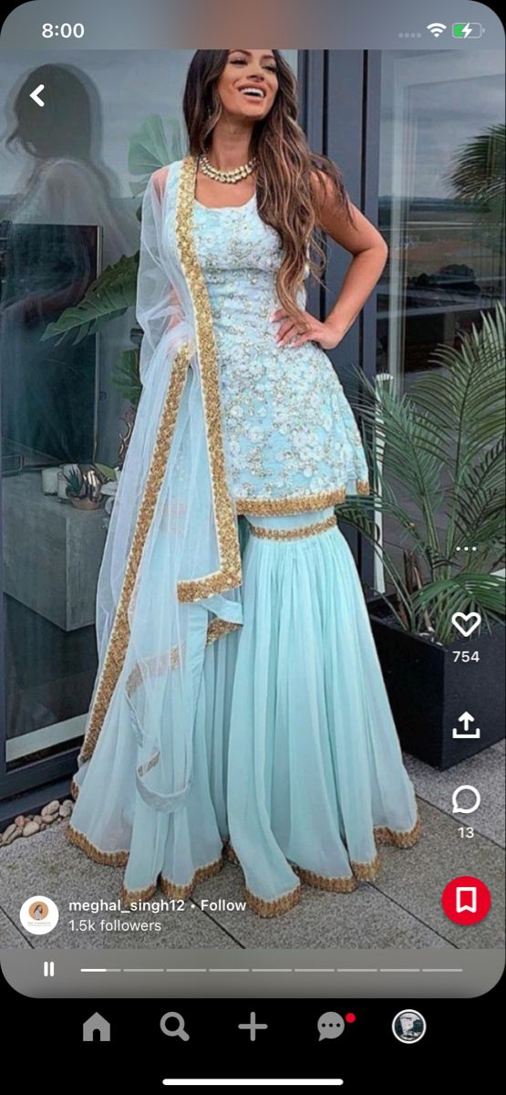 Blue Indian Aesthetic, Blue Sharara Suit, Pink Sharara Suit, White Sharara, Bridesmaid Suits, Blue Sharara, Pink Sharara, Lehenga Pattern, Indian Bridesmaid Dresses