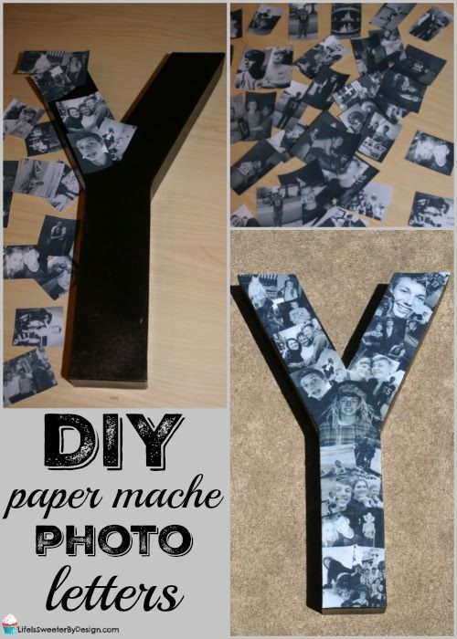 the letter y is made out of photos and then cut into smaller pieces to make it