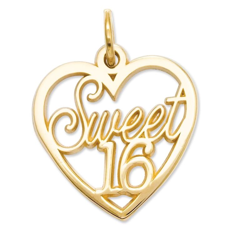 a heart shaped pendant with the word sweet 16 on it