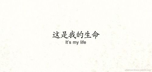 the words are written in chinese and english on white paper with black ink, which reads it's my life