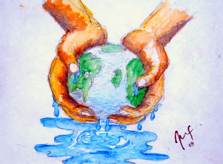 two hands holding a globe in the water