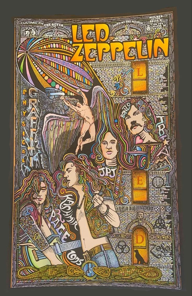 the led zeppelin concert poster is shown in this drawing by artist mark stewart