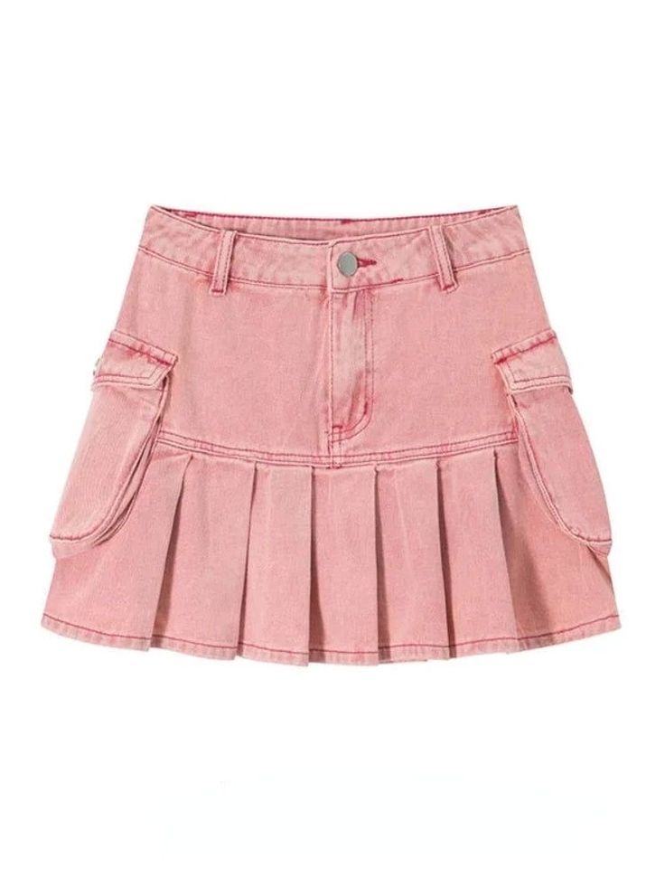 Denim Mini Skirt Y2k, Pink Denim Skirt, High Waist Pleated Skirt, Skirt Streetwear, Mini Pleated Skirt, Y2k Harajuku, High Waisted Pleated Skirt, Skirt Y2k, Pink Denim