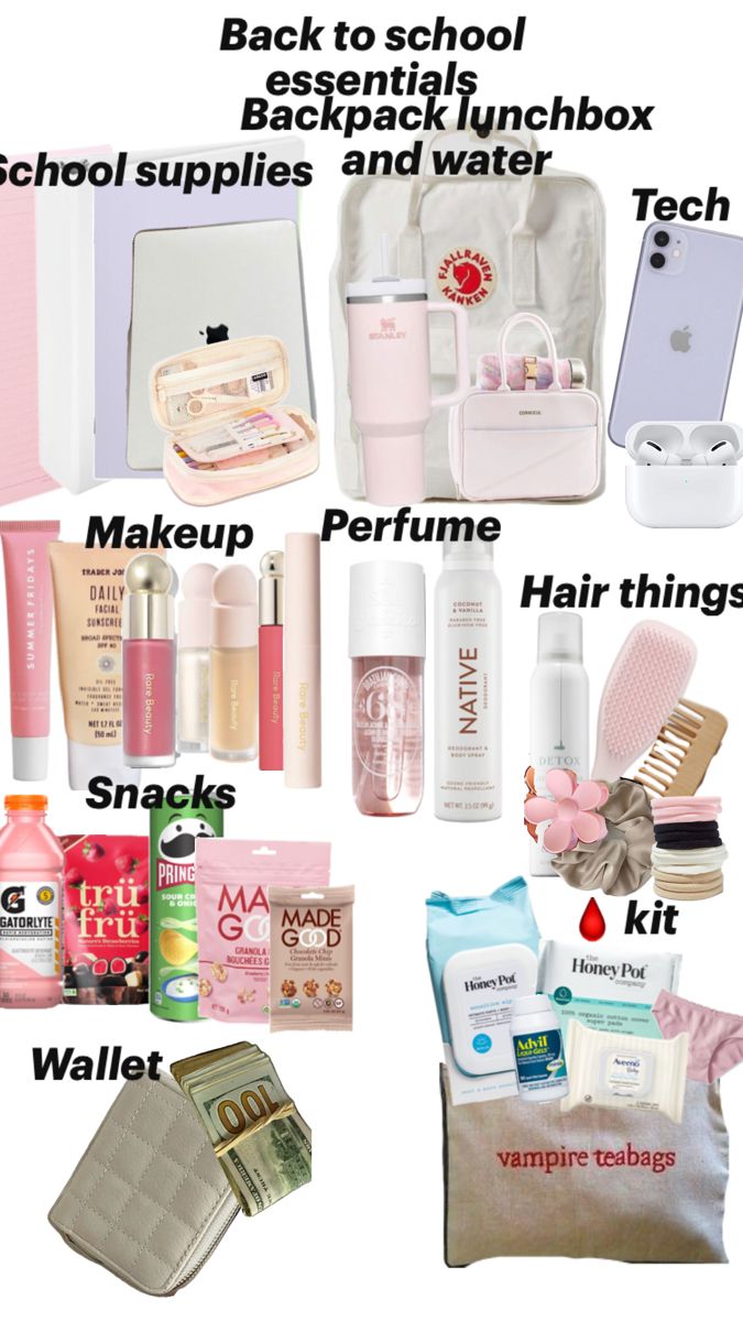 the contents of a woman's personal care kit are shown in this image with text