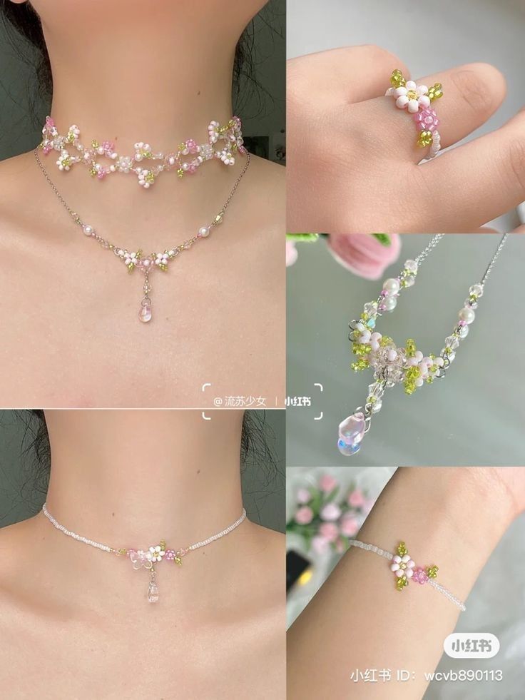 Seed Bead Flower Tutorial, Bead Jewellery Making Ideas, Gelang Manik Aesthetic, Beaded Jewelry Aesthetic, Aesthetic Beaded Jewelry, Elastic Necklace, Kalung Choker, Diy Earrings Materials, Vintage Easter Decorations