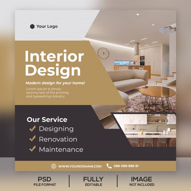 the interior design flyer is ready to be used as a brochure or pamphlet