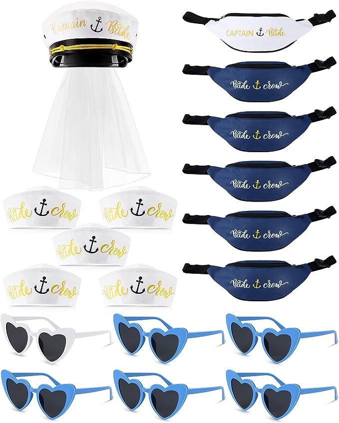 a set of sunglasses and hat with the names of different people on them, including one wearing