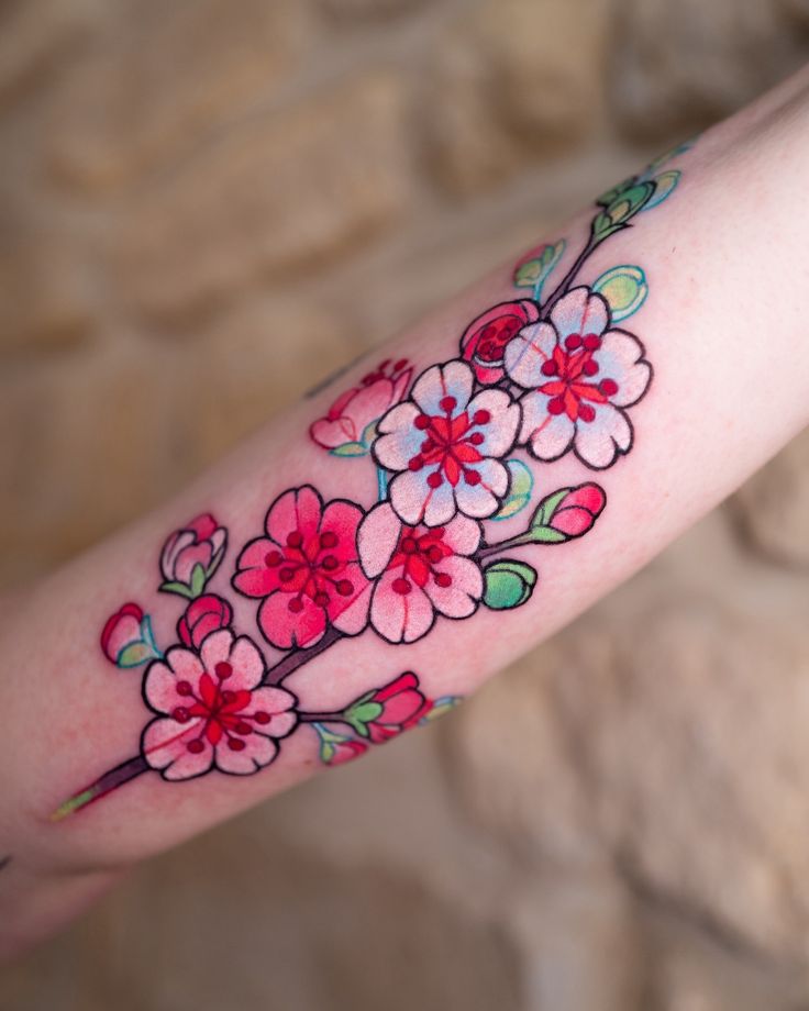 a woman's arm with flowers painted on it