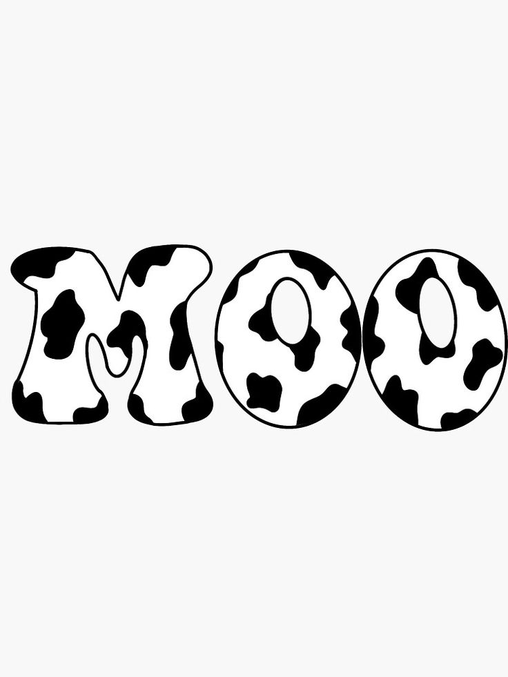 the word moo is made up of black and white cow print letters on a white background