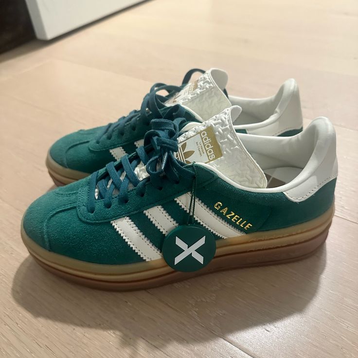 Never Worn Nwt Collegiate Green Size 6.5, Fits A Women’s Size 7 Green Adidas, Adidas Shoes Green, Adidas Gazelle, Adidas Shoes, Adidas Women, Shoe Game, Womens Shoes Sneakers, Cute Shoes, Bold Colors