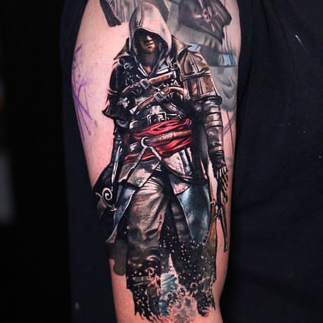 Assassins Creed Tattoo, Ninja Tattoo, Wolf Tattoo Sleeve, Samurai Tattoo Design, Sak Yant Tattoo, King Tattoos, Magic Tattoo, Gaming Tattoo, 3d Tattoo