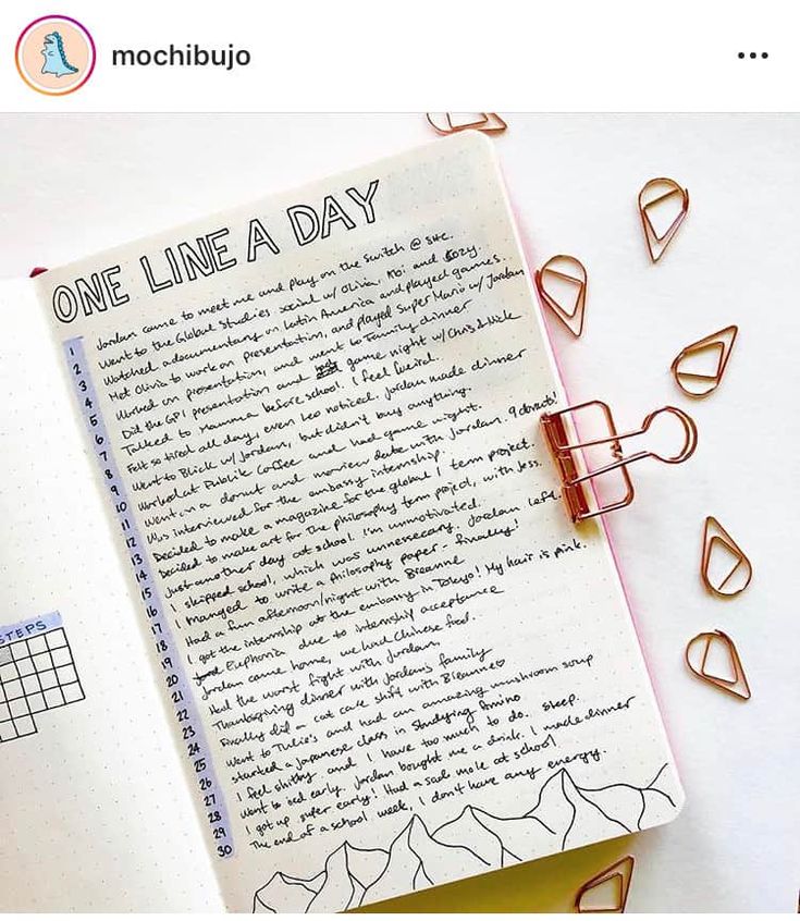 an open notebook with the words one line a day written on it