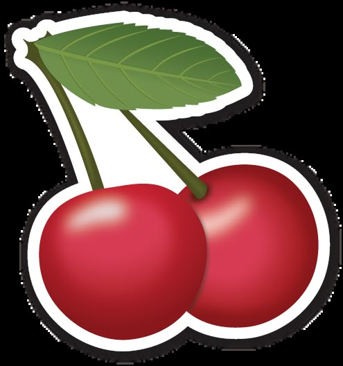 two cherries with green leaves sticker on white background for use in web design