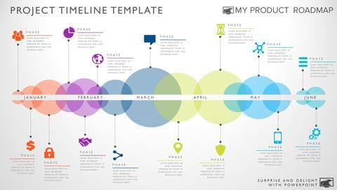 the project time line template for powerpoint is shown in this graphic style, with different colors