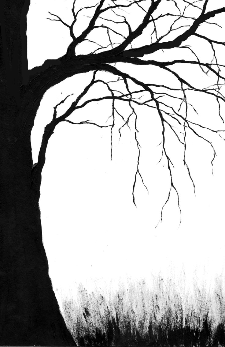 a black and white drawing of a tree with no leaves on it's branches