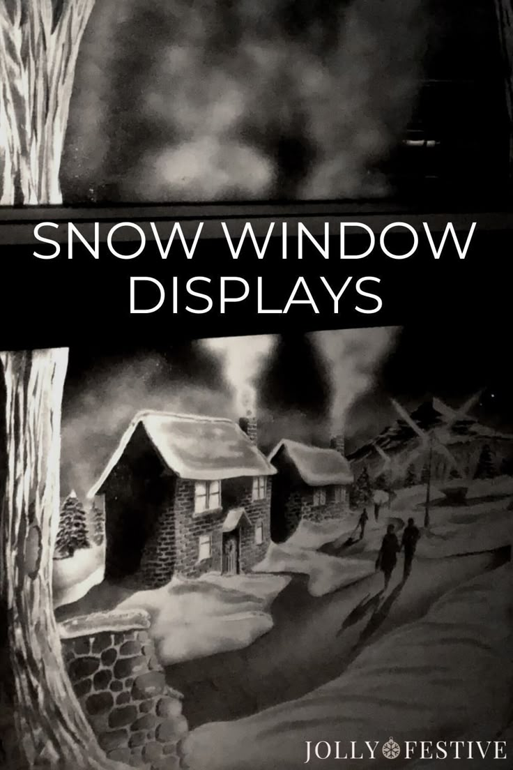 a black and white photo with the words snow window displays written in front of it