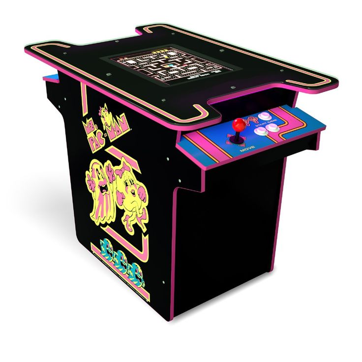 an arcade machine that is black and pink