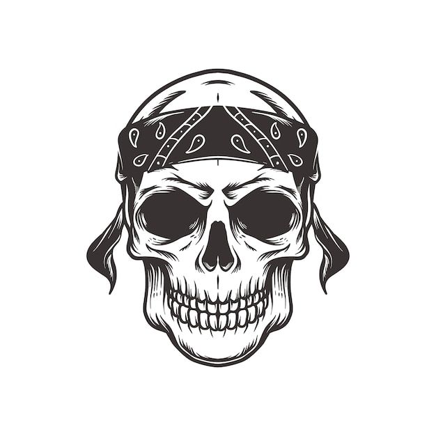 a skull wearing a bandana on top of it's head