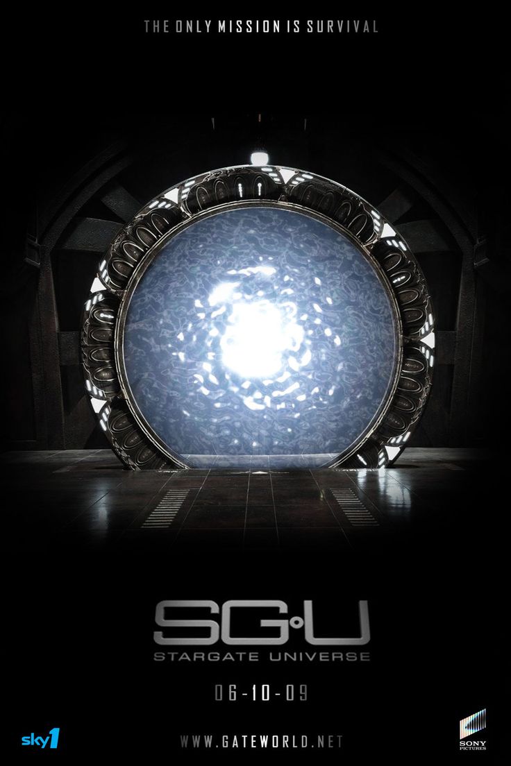 the poster for sciu's upcoming movie, stargate universe is shown in black and