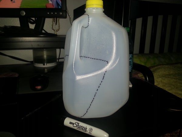 a plastic jug sitting on top of a table