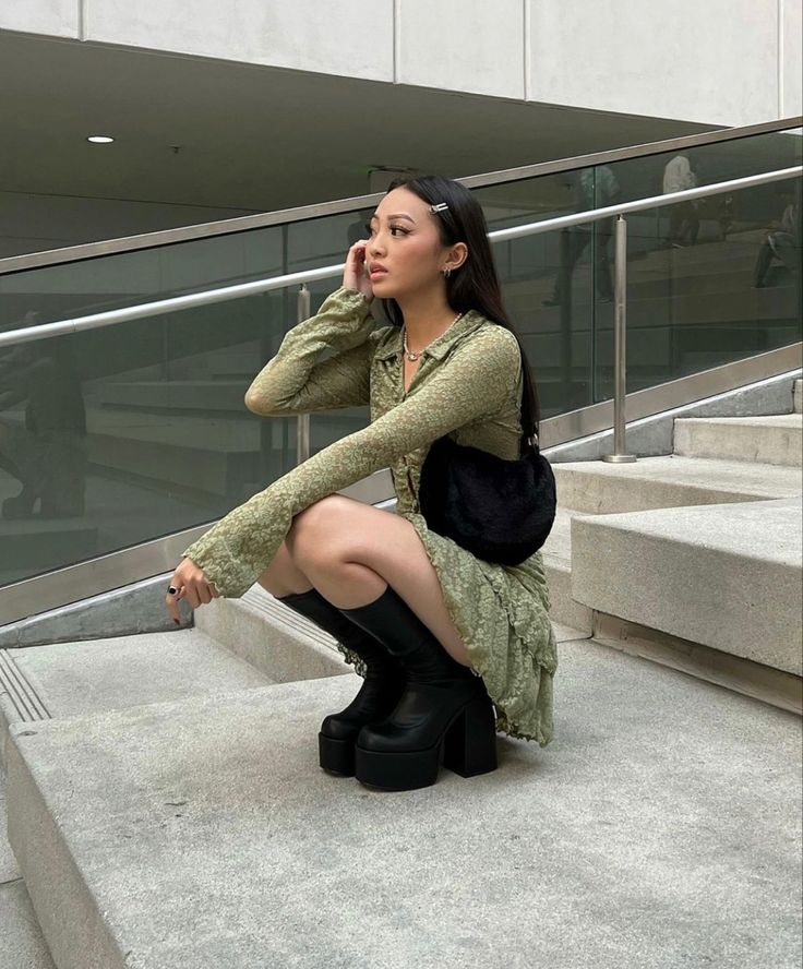 sage green dress aesthetic Black And Sage Green Outfit, Sage Green Dress Aesthetic, Sage Green Outfit Aesthetic, Sage Green Outfits, Green Monochrome Outfit, Sage Outfits, Green Dress Aesthetic, Sage Green Outfit, Ig Background