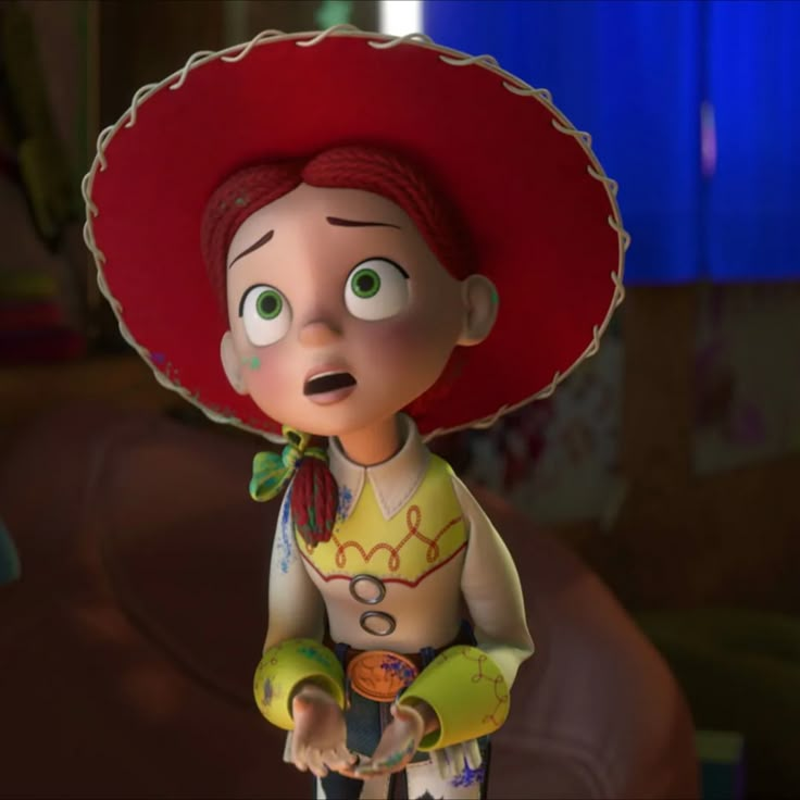 a cartoon character wearing a red hat and green shirt