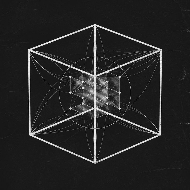 a black and white drawing of a cube with lines in the shape of an octagon