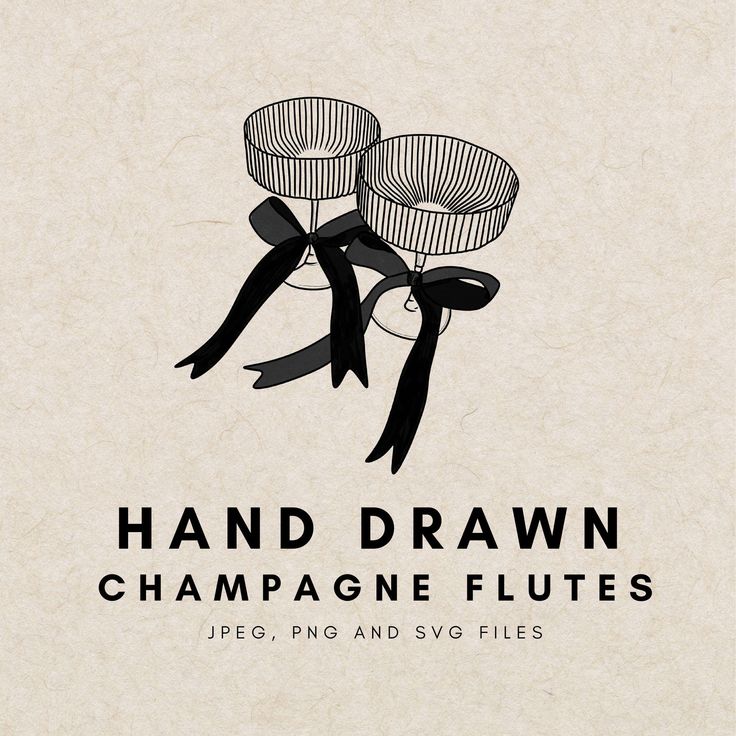 the logo for hand drawn champagne flutes is shown in black on a beige paper background