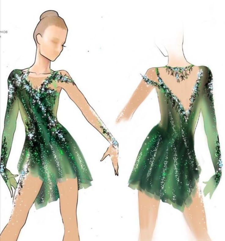 a drawing of a green dress with sequins on it