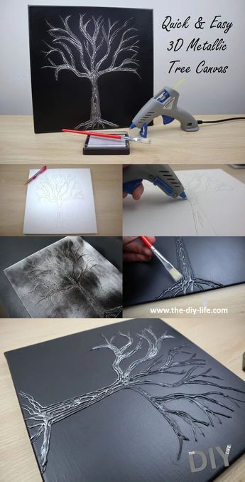 the process is being made with chalk and glue to create a tree on a blackboard