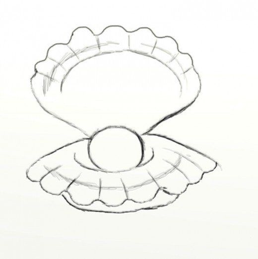 a drawing of a shell with an apple in it