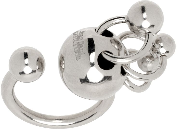 Open band ring in silver-tone brass. O-rings at face. Supplier color: Silver Jean Paul Gaultier Fifth Element, Balenciaga Jewelry Ring, Snakebite Piercing Jewelry, Open Ball Ring, Razor Jewelry, Ugly Rings, Chunky Silver Earrings, Industrial Ring, Lost Wax Jewelry