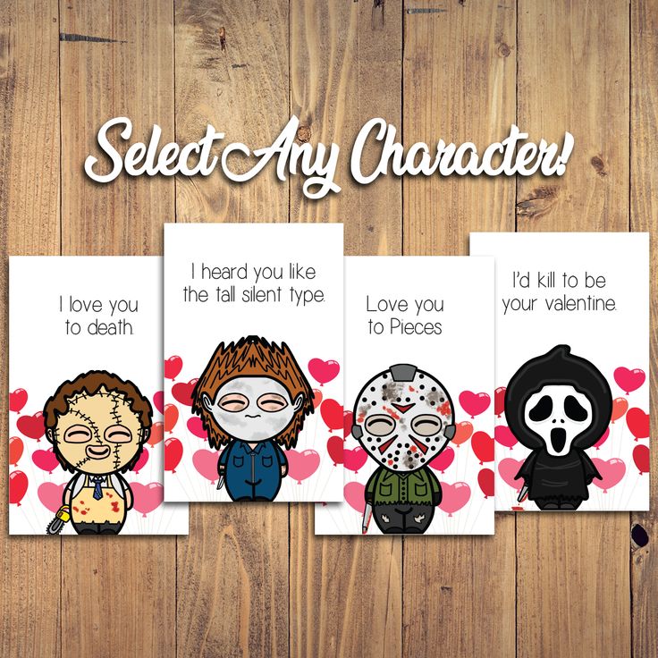 three valentine cards with the words select any character