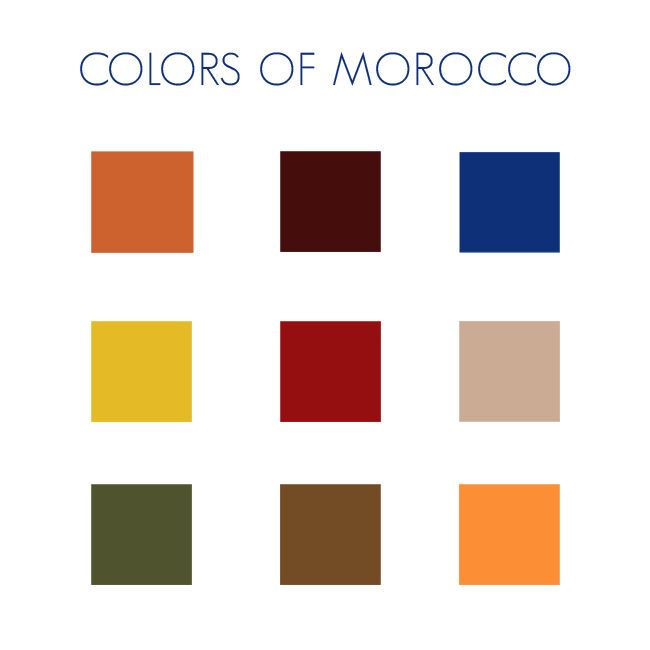 the colors of morocco are shown in this color chart, which includes red, orange, yellow and green