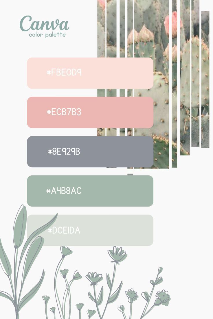 the color scheme for an art project with cactus plants and flowers in pastel shades