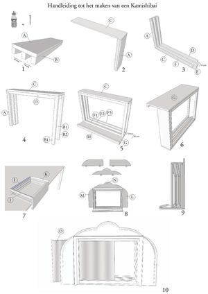 the instructions to build a wooden table with drawers and shelves for each side, including an open shelf