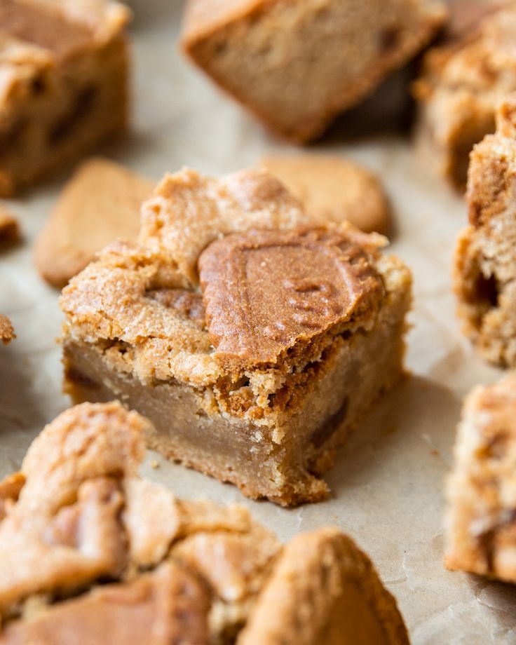 peanut butter and chocolate chip cookie bars on parchment paper