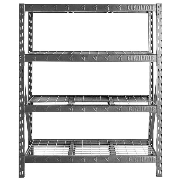 three metal shelvings with four shelves on each side