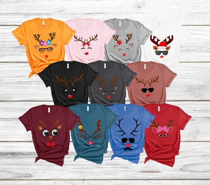 Christmas Reindeer Shirt, Reindeer Christmas Shirt, Family Reindeer Shirts, Reindeer Shirt Ideas, Winter Outfit For Women, Holiday Shirt Ideas, Diy Christmas Shirts, Deer Face, Fun Christmas Shirts