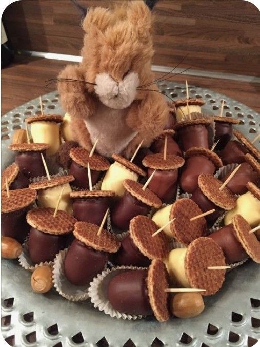 a teddy bear sitting on top of a plate filled with cookies and marshmallows