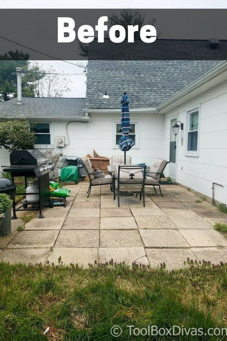 before and after pictures of an outdoor patio