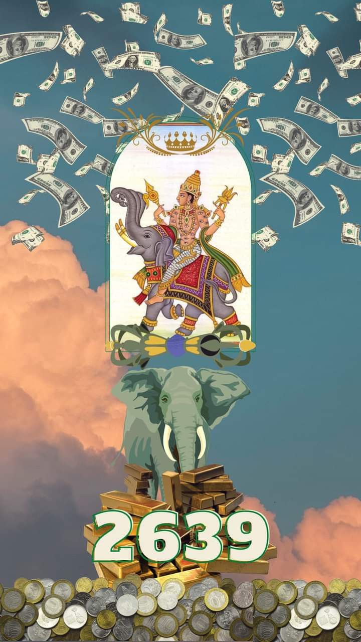 an elephant is sitting on top of a pile of money with the number twenty behind it