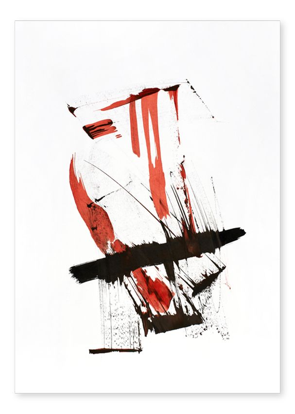 an abstract painting with red and black colors