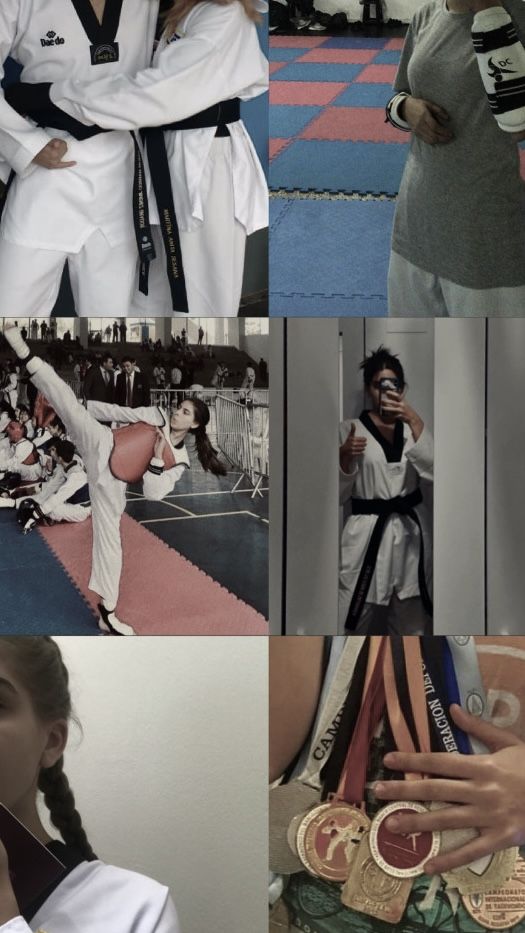 the collage shows many different pictures of people doing karate and other sports related activities